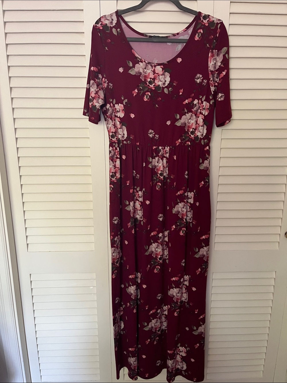 Mikarose Burgundy Floral Scoop-Neck Maxi Dress